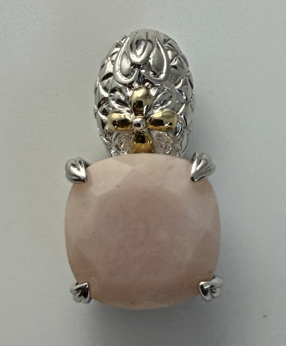 Vintage Sterling Silver And Pink Opal Pendant With Floral Accent Signed 925